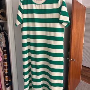 Green and White Striped Dress